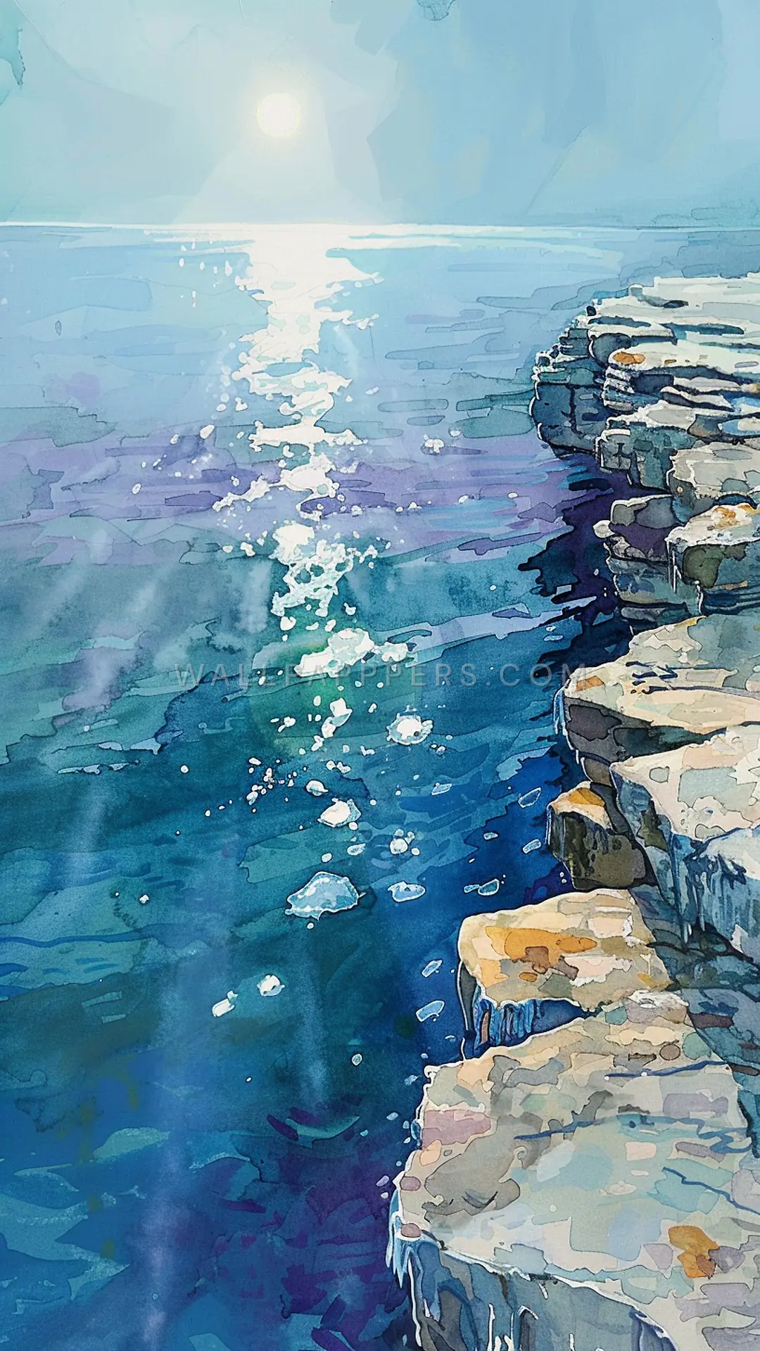 Azure Ocean with Sunlight, AI-generated ocean phone wallpaper