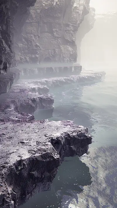 Volcanic Shore Beneath Water, AI-generated underwater phone wallpaper