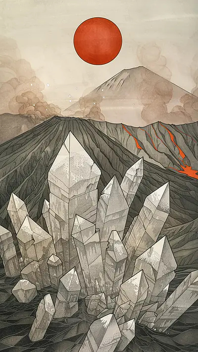 Crystals at Mount Bromo, AI-generated crystals phone wallpaper