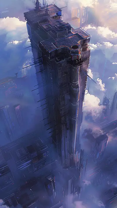 Airship Mooring Tower, AI-generated cyberpunk phone wallpaper