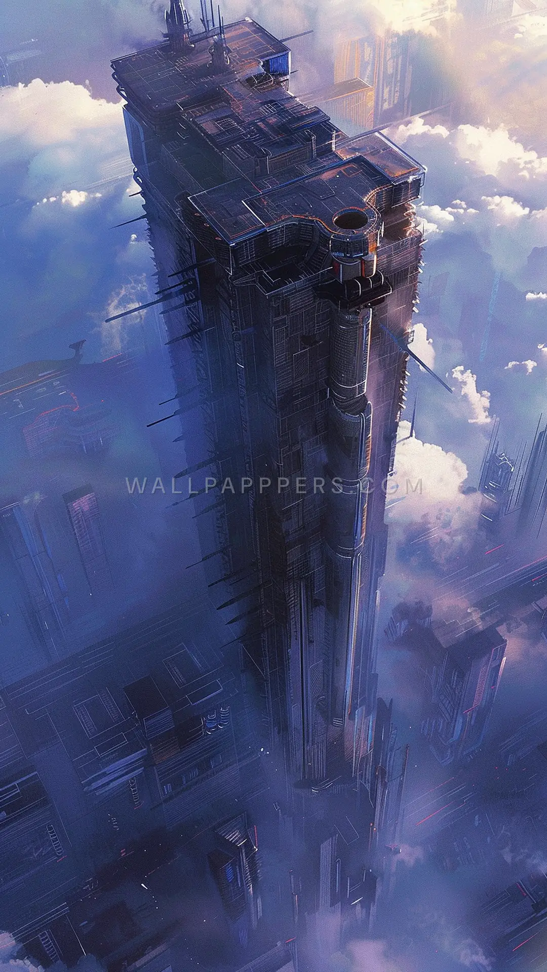 Airship Mooring Tower, AI-generated cyberpunk phone wallpaper