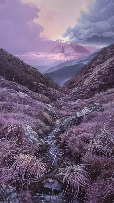Trickling Meltwater in Valley, AI-generated mountain phone wallpaper
