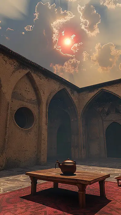 Isfahan Courtyard Scene, AI-generated architecture phone wallpaper