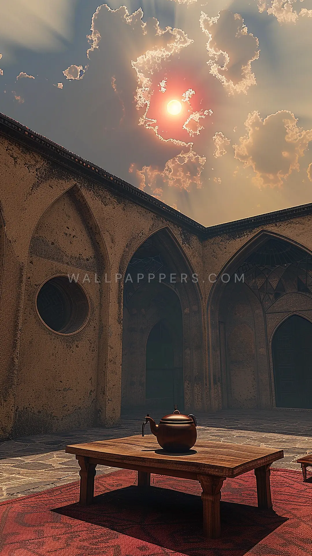 Isfahan Courtyard Scene, AI-generated architecture phone wallpaper