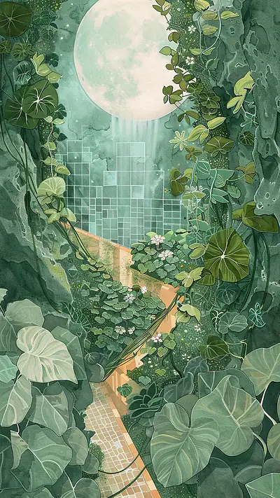 Asteroid Garden Pathway, AI-generated fantasy phone wallpaper