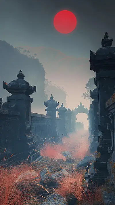 Ancient Temple Ruins, AI-generated ruins phone wallpaper