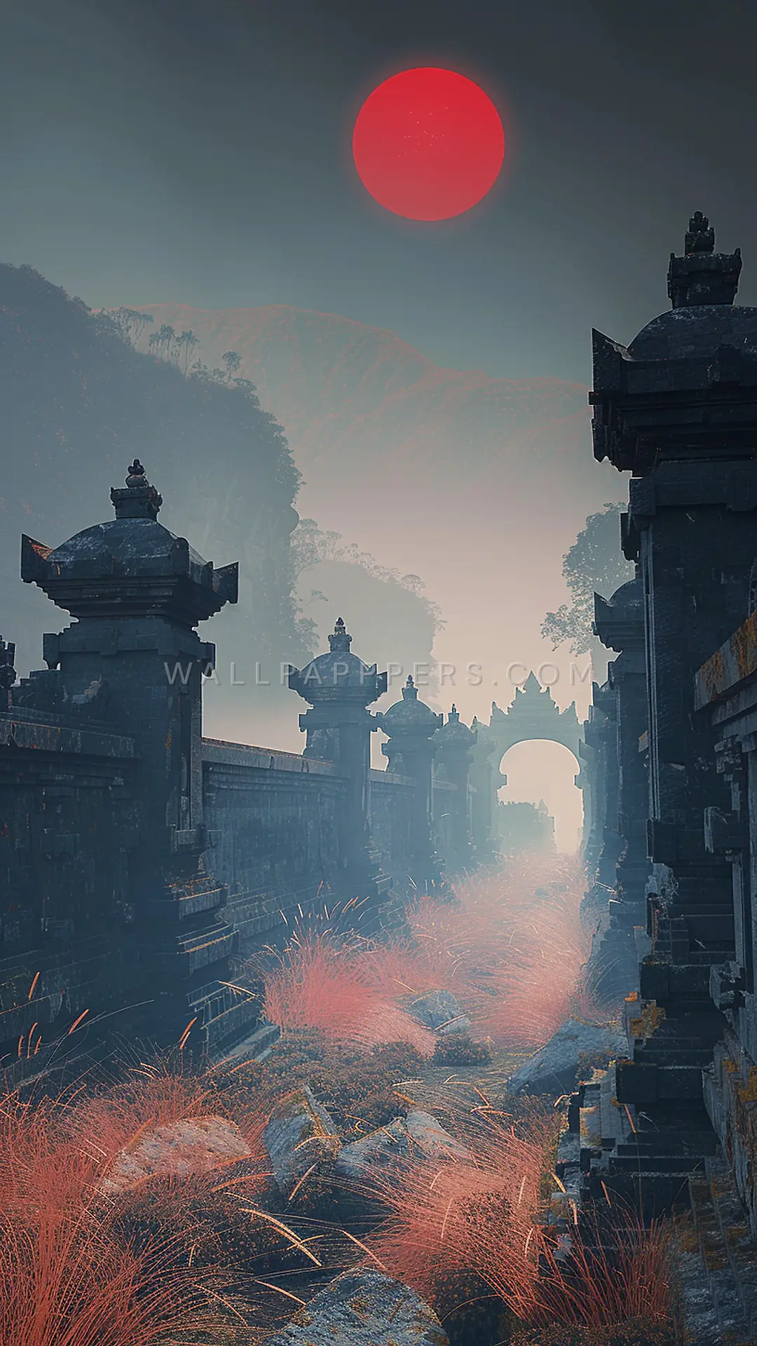 Ancient Temple Ruins, AI-generated ruins phone wallpaper