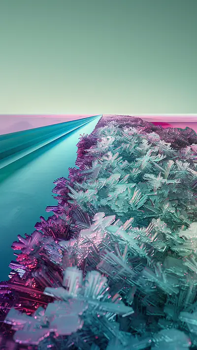 Frosted Crystal Landscape, AI-generated vaporwave phone wallpaper