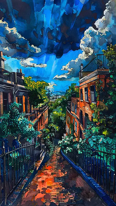 Notting Hill Mews Dreamscape, AI-generated urban phone wallpaper