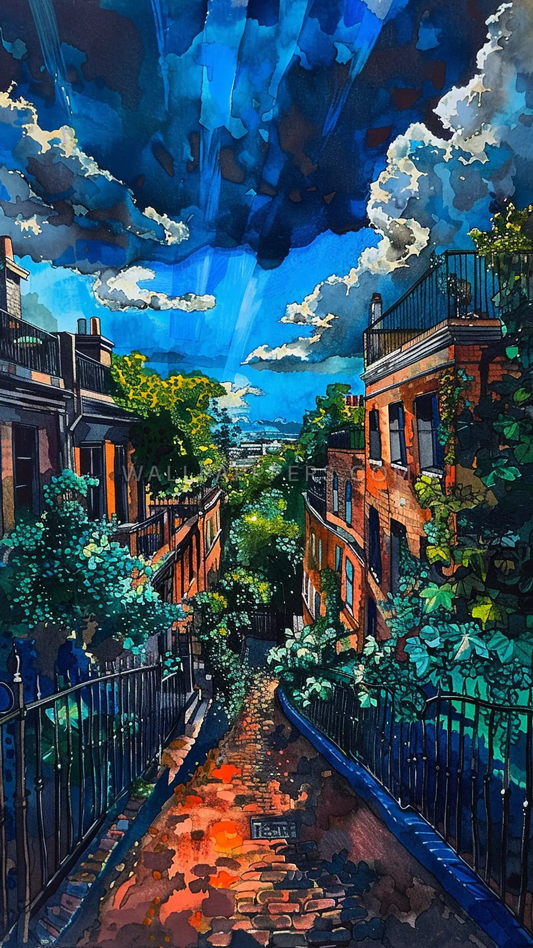 Notting Hill Mews Dreamscape, AI-generated urban phone wallpaper