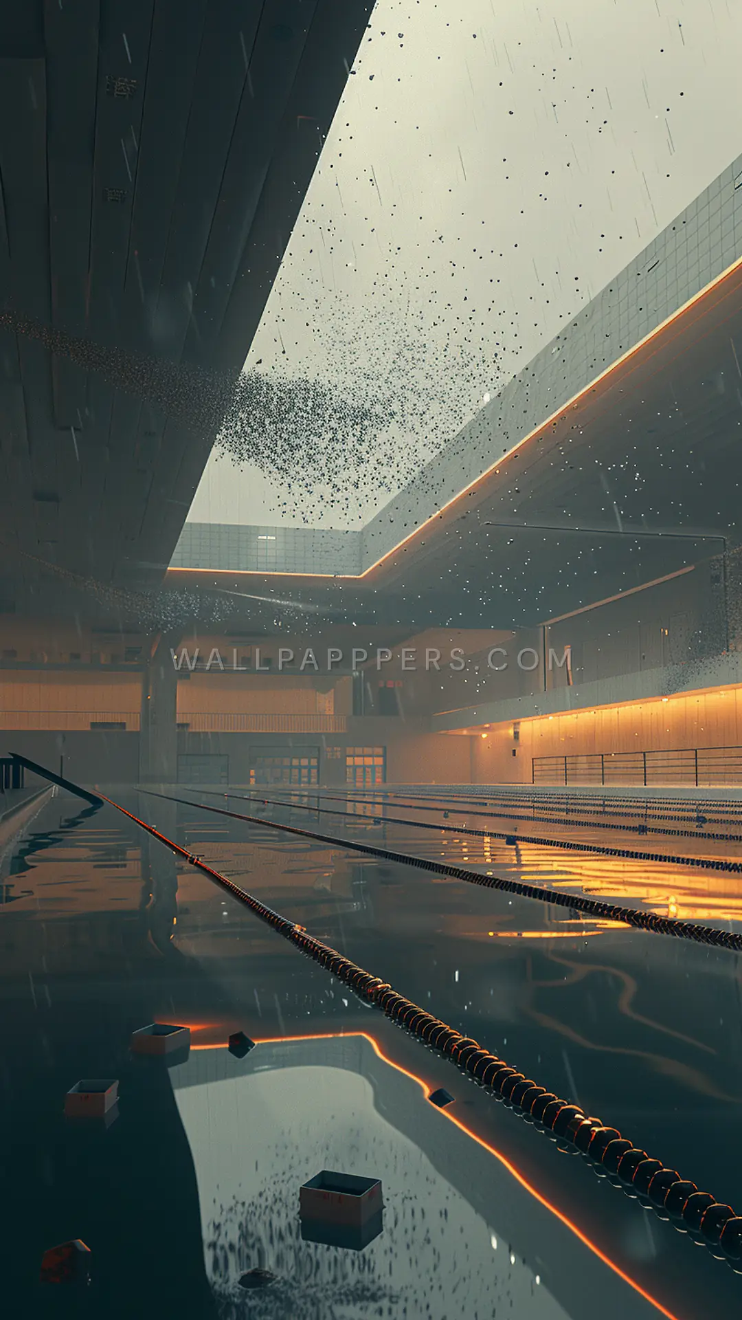 Floodlit Municipal Lido, AI-generated architecture phone wallpaper