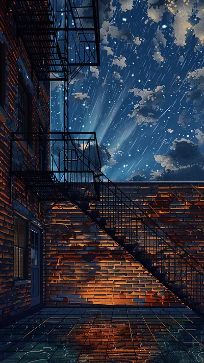 Brooklyn Fire Escape, AI-generated urban phone wallpaper