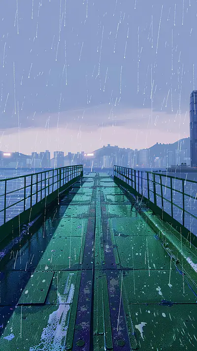 Hong Kong Ferry Dock, AI-generated urban phone wallpaper