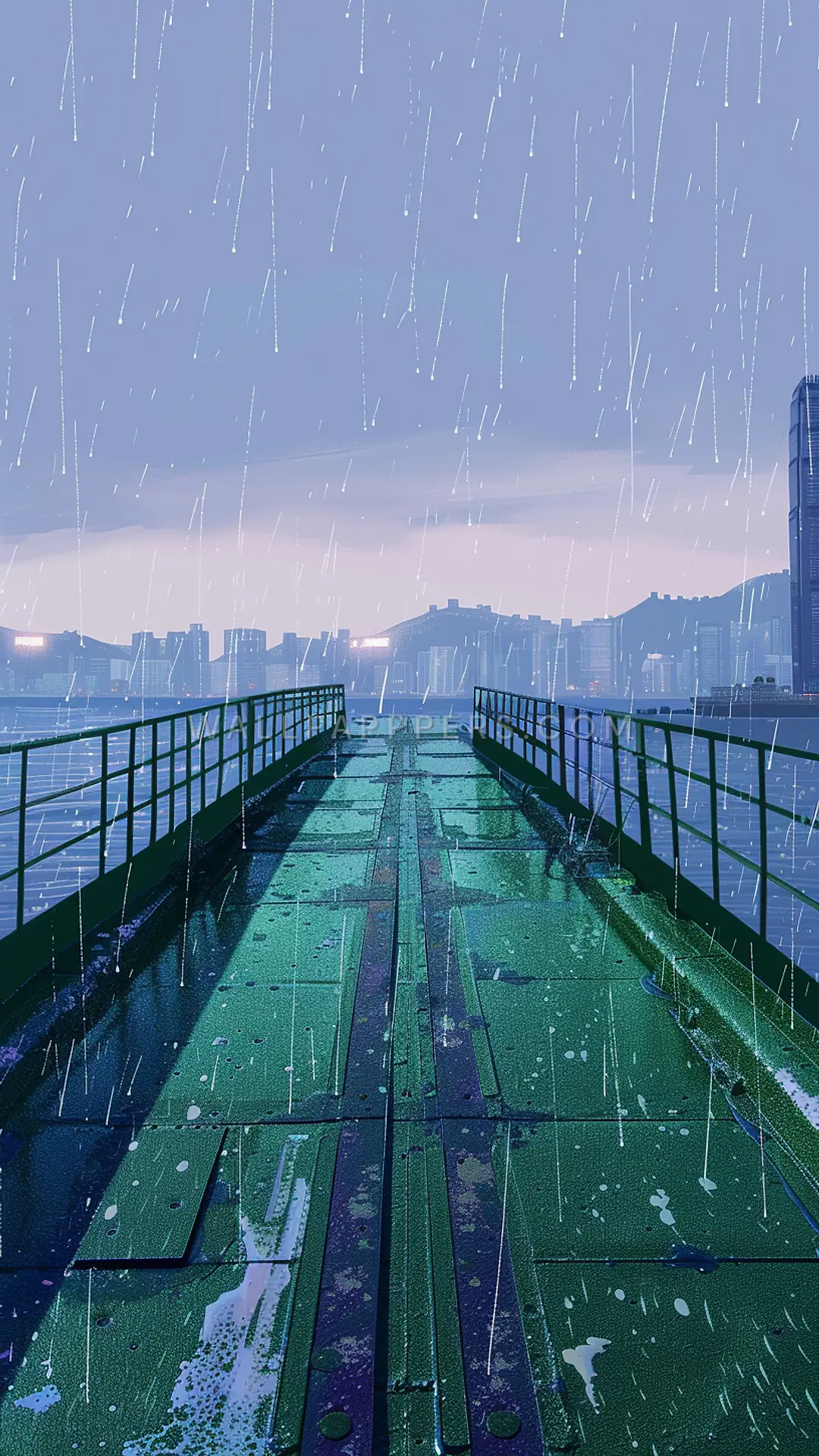 Hong Kong Ferry Dock, AI-generated urban phone wallpaper