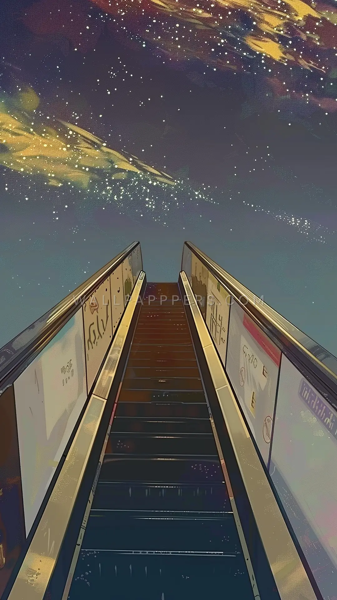 Escalator into Deep Space, AI-generated space phone wallpaper