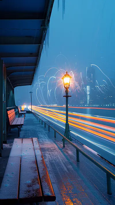 Empty Urban Ferry Deck, AI-generated urban phone wallpaper