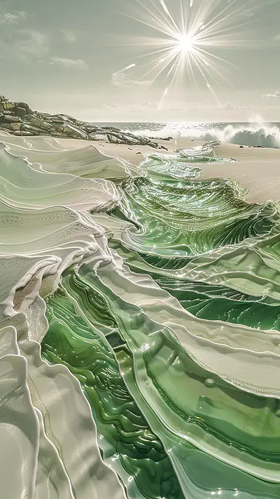 Volcanic Beaches Coastline, AI-generated landscape phone wallpaper