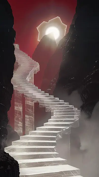 Spiral Staircase to the Sun, AI-generated fantasy phone wallpaper