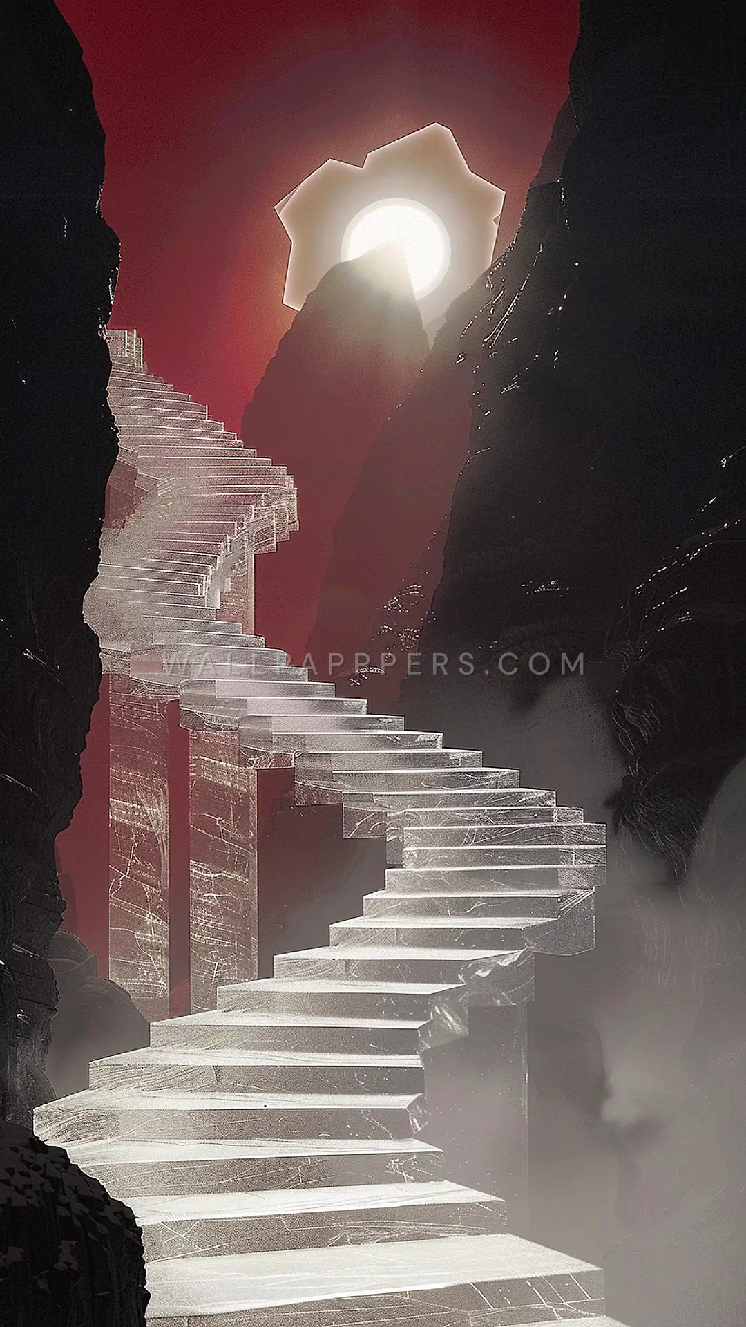 Spiral Staircase to the Sun, AI-generated fantasy phone wallpaper