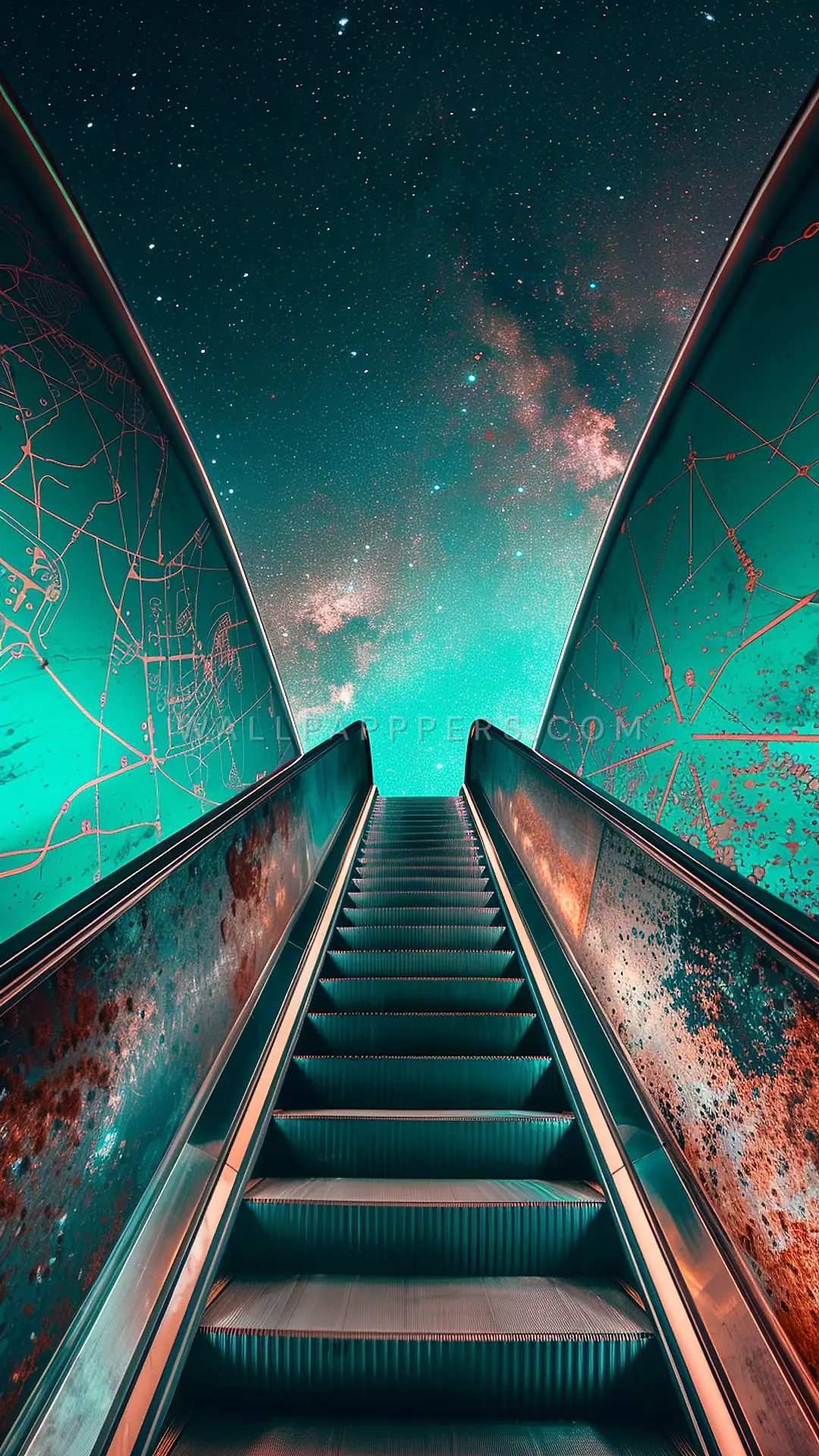 Escalator Into the Void, AI-generated space phone wallpaper