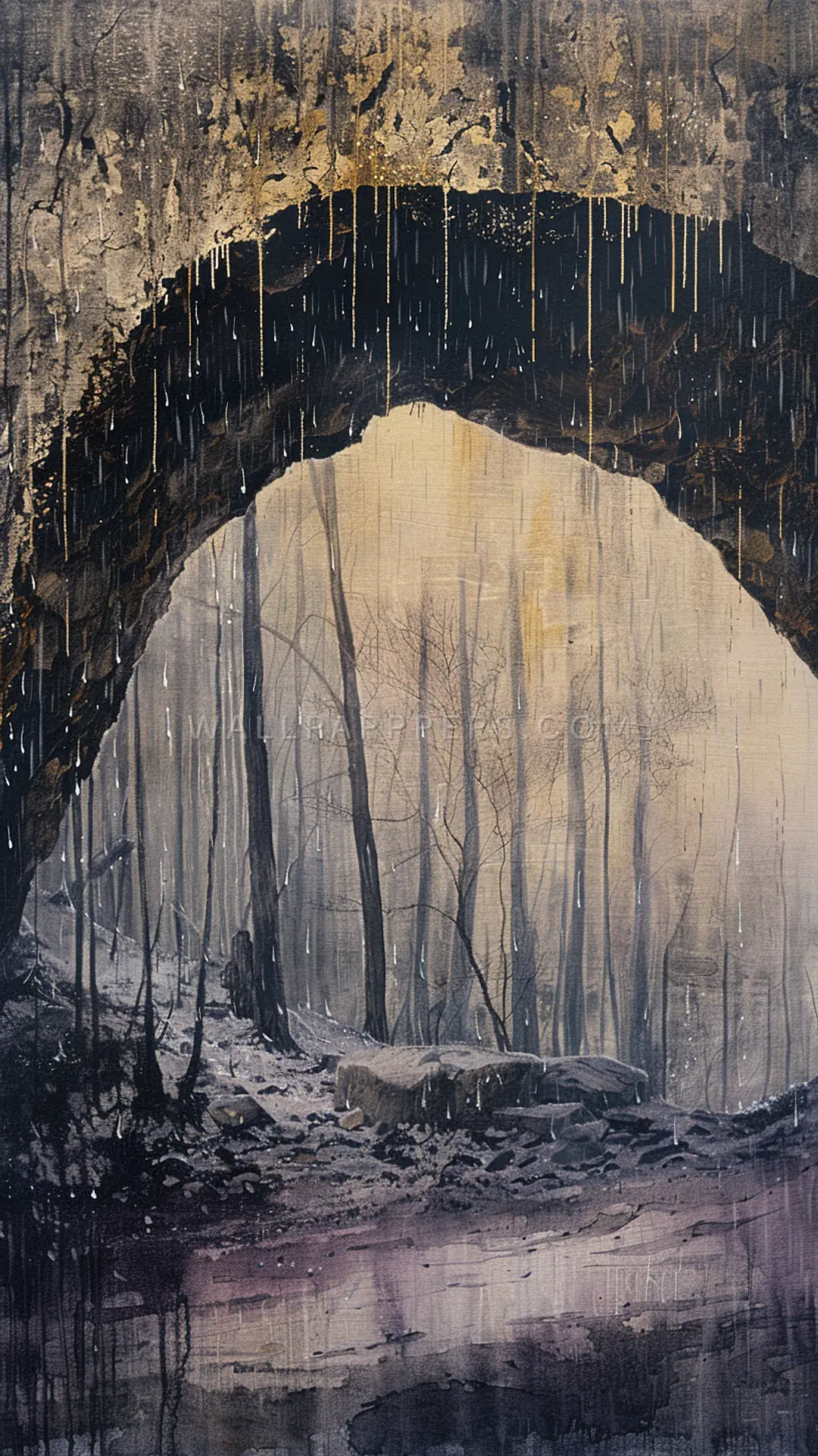 Ancient Cave Dwelling, AI-generated ruins phone wallpaper