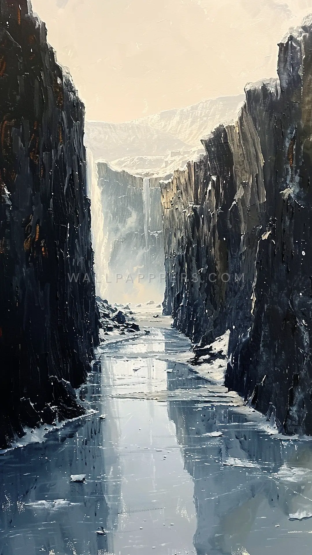 Solitary Waterfall in Iceland, AI-generated mountain phone wallpaper