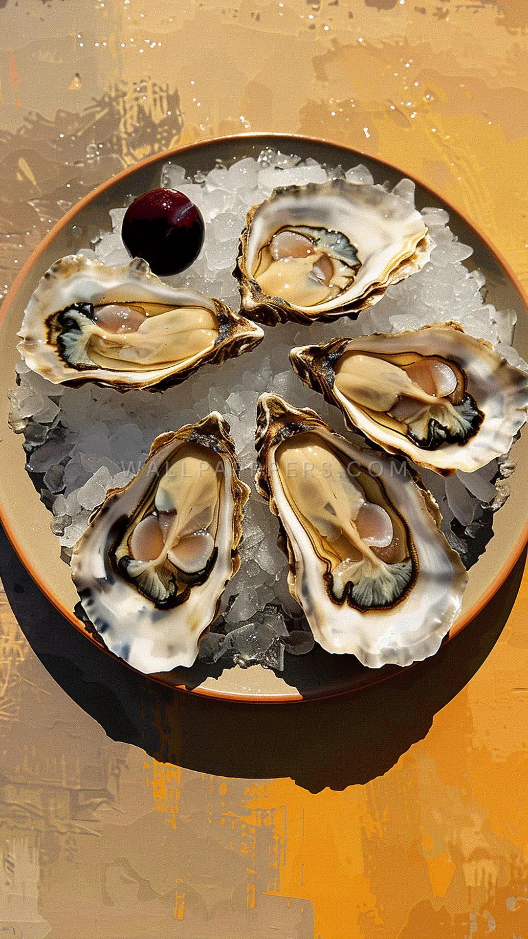 Oysters on Ice, AI-generated food phone wallpaper