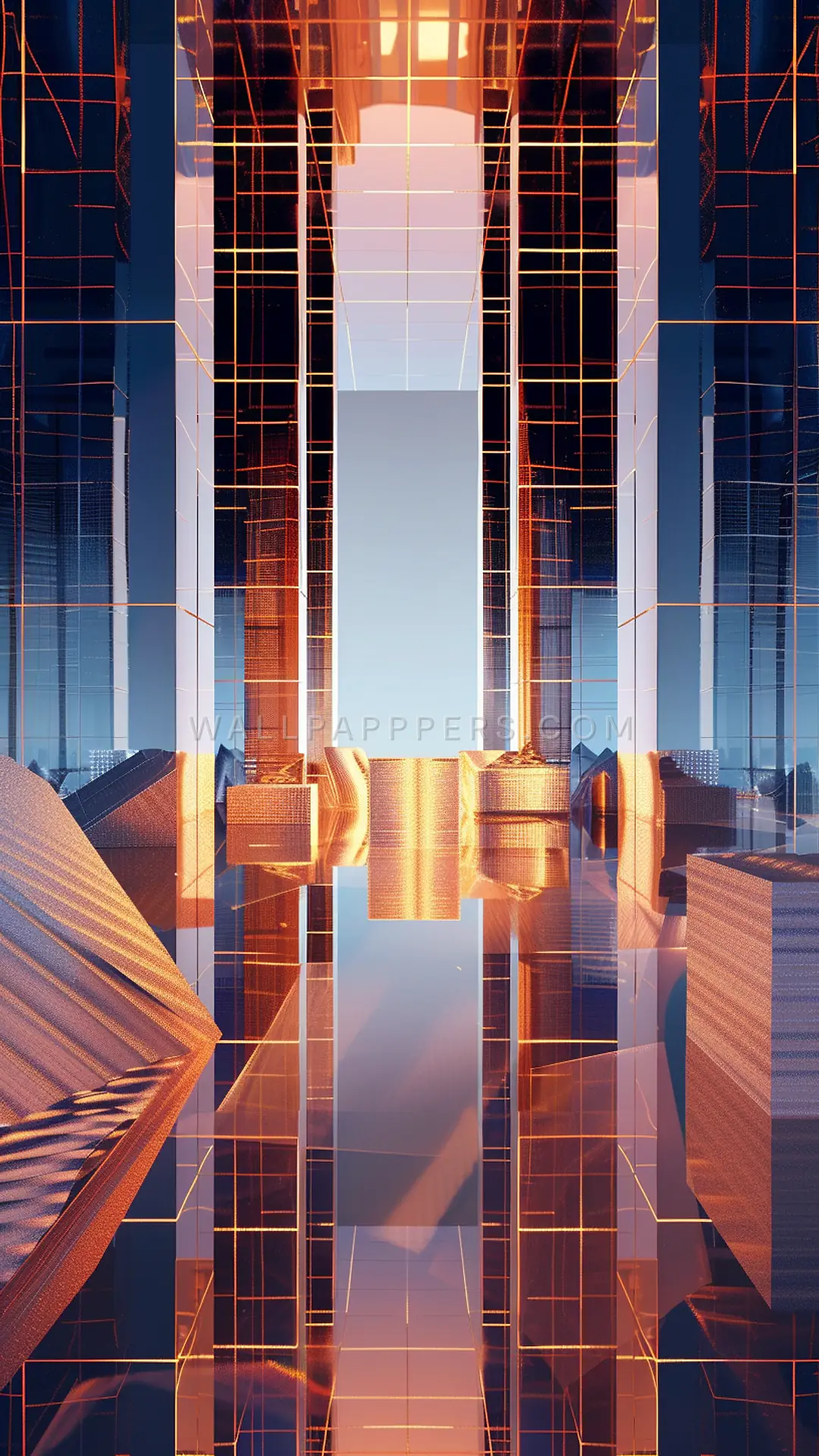 Overlaid Grids in Moire Effect, AI-generated geometric phone wallpaper