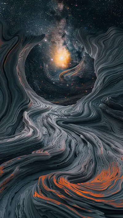 Galactic Workstation View, AI-generated cosmic phone wallpaper