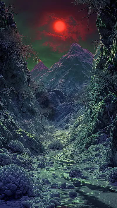 Majestic Mountain Valley, AI-generated mountain phone wallpaper