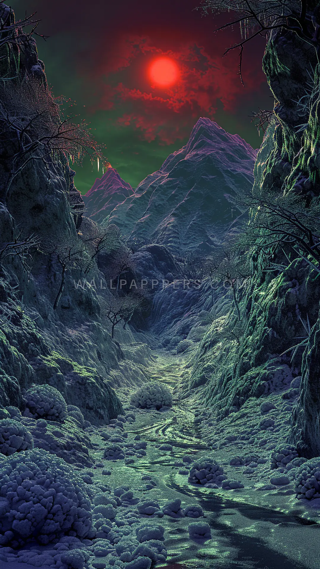 Majestic Mountain Valley, AI-generated mountain phone wallpaper