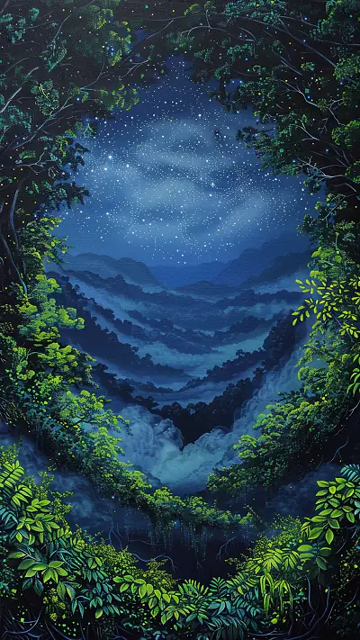 Starlit Amazon Landscape, AI-generated nature phone wallpaper