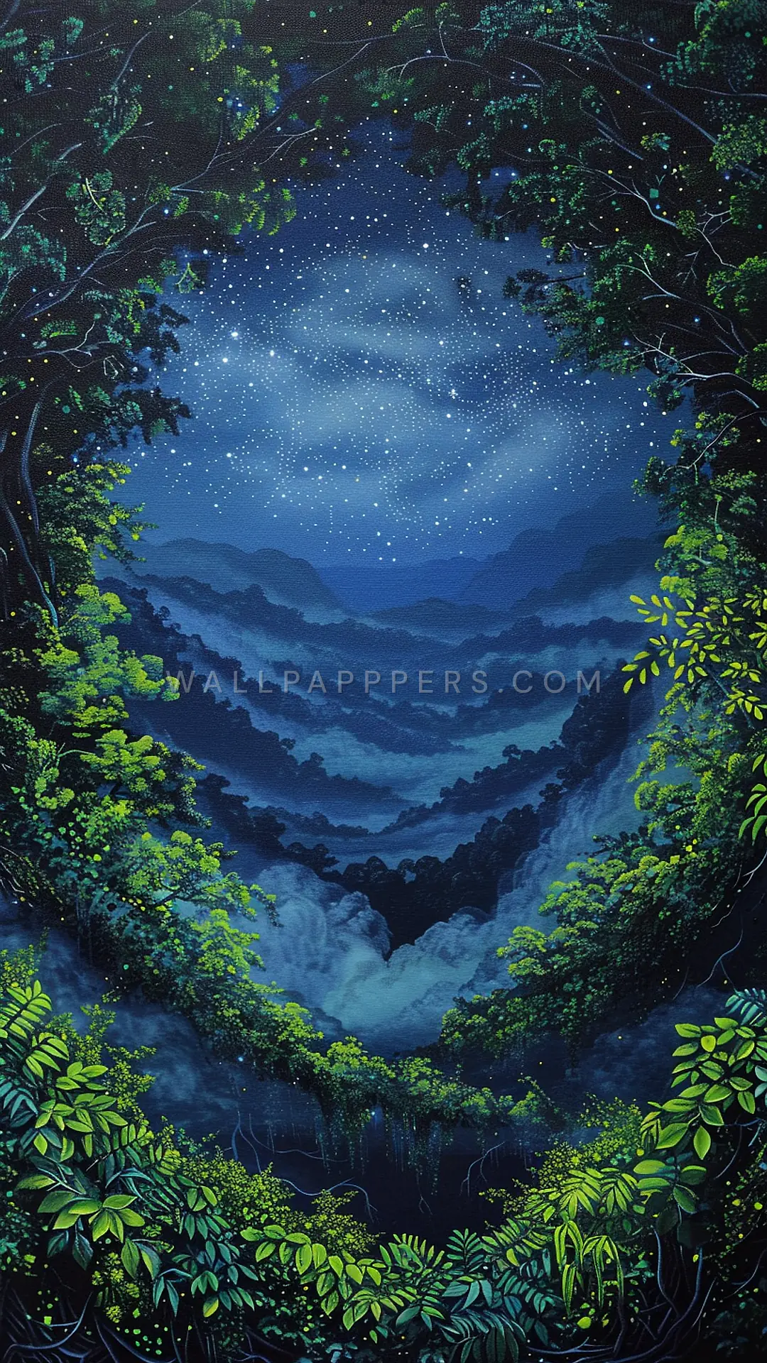 Starlit Amazon Landscape, AI-generated nature phone wallpaper