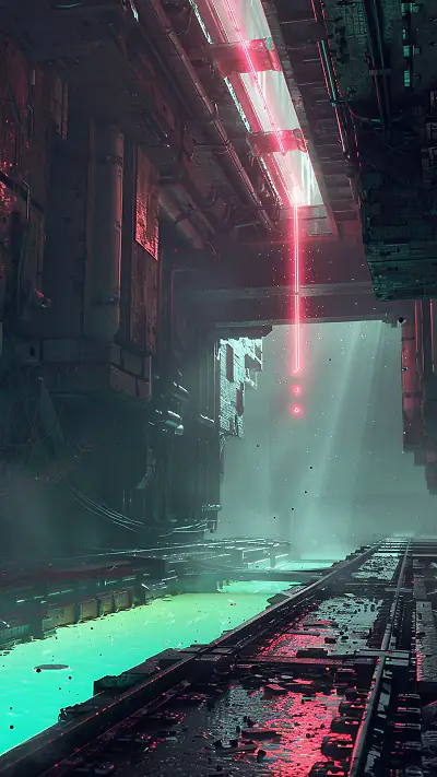 Dimly Lit Transit Platform, AI-generated cyberpunk phone wallpaper