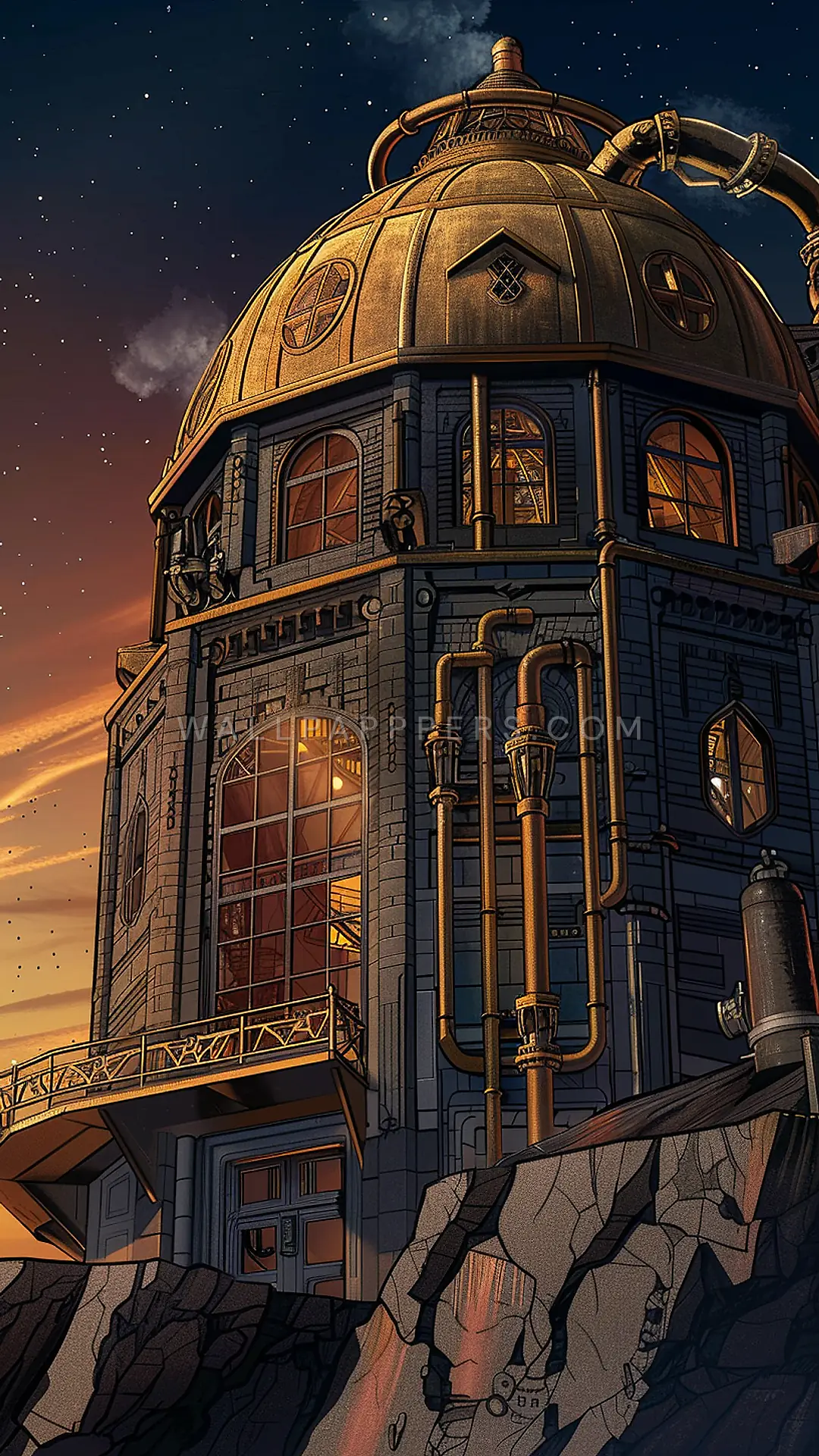 Grand Steampunk Observatory, AI-generated steampunk phone wallpaper