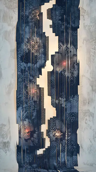 Indigo Shibori Cascade, AI-generated geometric phone wallpaper