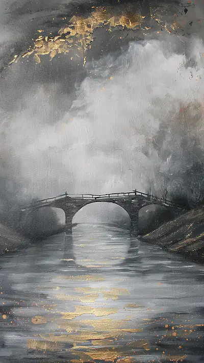 Collapsed Arch Bridge, AI-generated ruins phone wallpaper