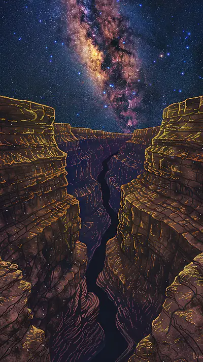 Endless Canyon Under Stars, AI-generated space phone wallpaper