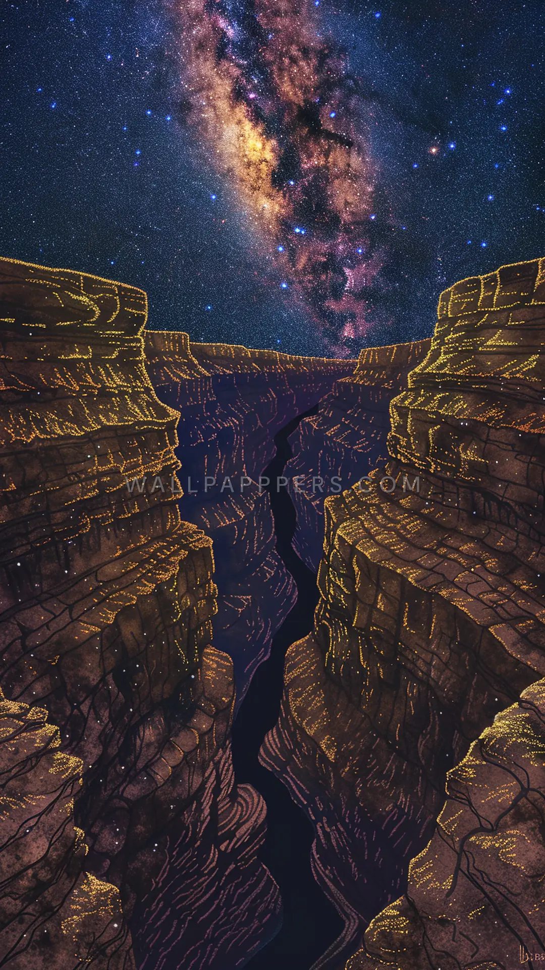Endless Canyon Under Stars, AI-generated space phone wallpaper