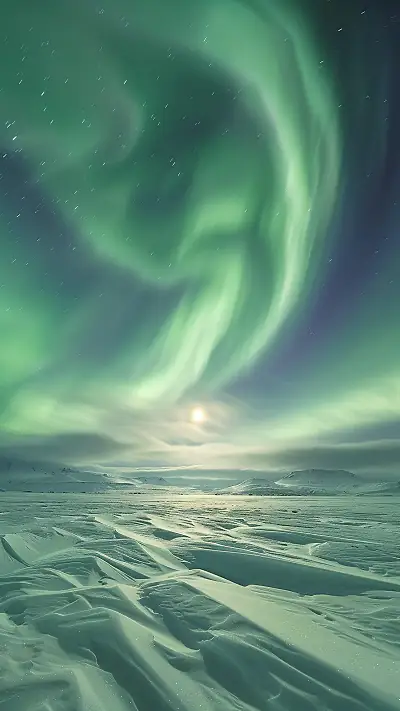 Enchanting Icelandic Aurora, AI-generated aurora phone wallpaper
