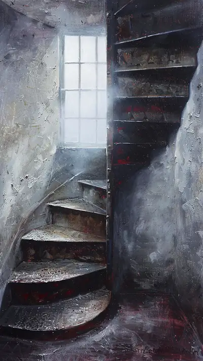 Lighthouse Stairwell, AI-generated architecture phone wallpaper
