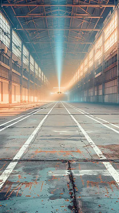 Vast Hangar Interior, AI-generated cyberpunk phone wallpaper