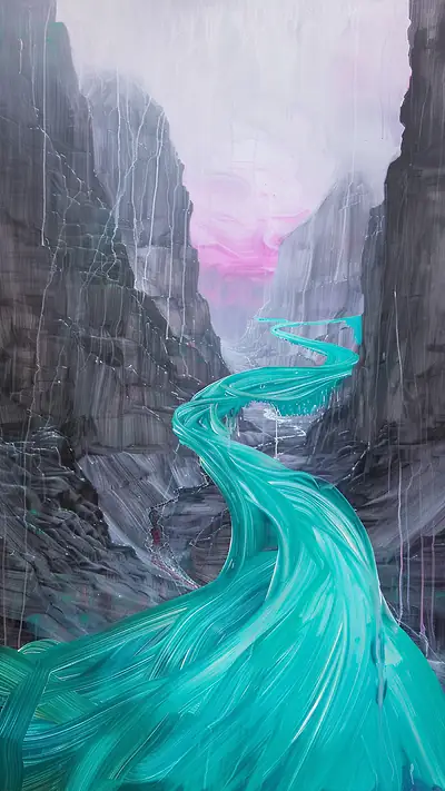 Turquoise River Abstract, AI-generated abstract phone wallpaper
