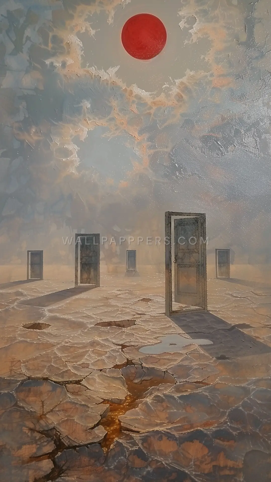 Floating Doors in a Desert, AI-generated surreal phone wallpaper