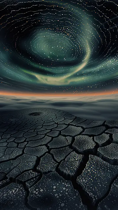 Cracked Surface Under Aurora, AI-generated aurora phone wallpaper