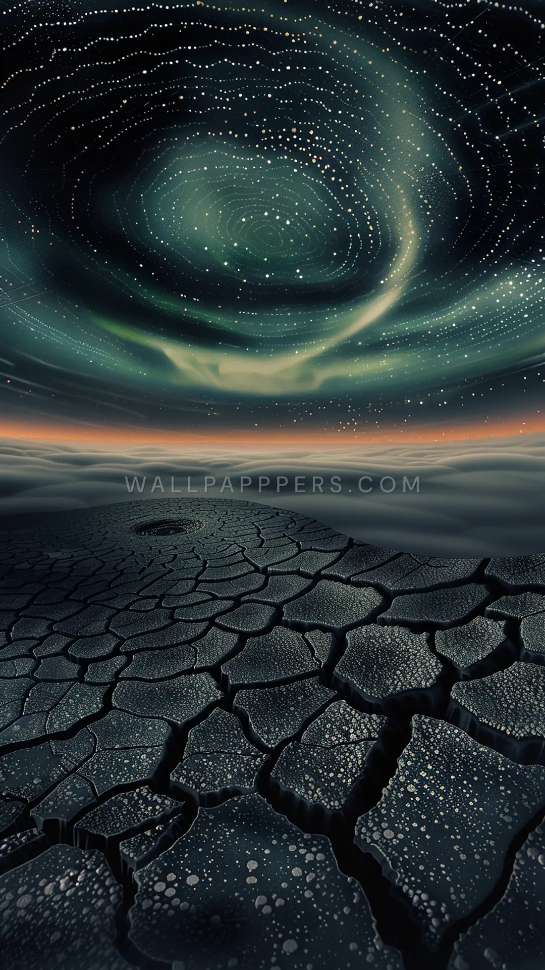 Cracked Surface Under Aurora, AI-generated aurora phone wallpaper