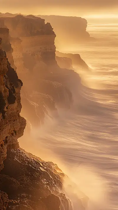 Algarve Coast in Fog, AI-generated ocean phone wallpaper