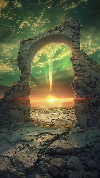 Ancient Stone Archway, AI-generated ruins phone wallpaper