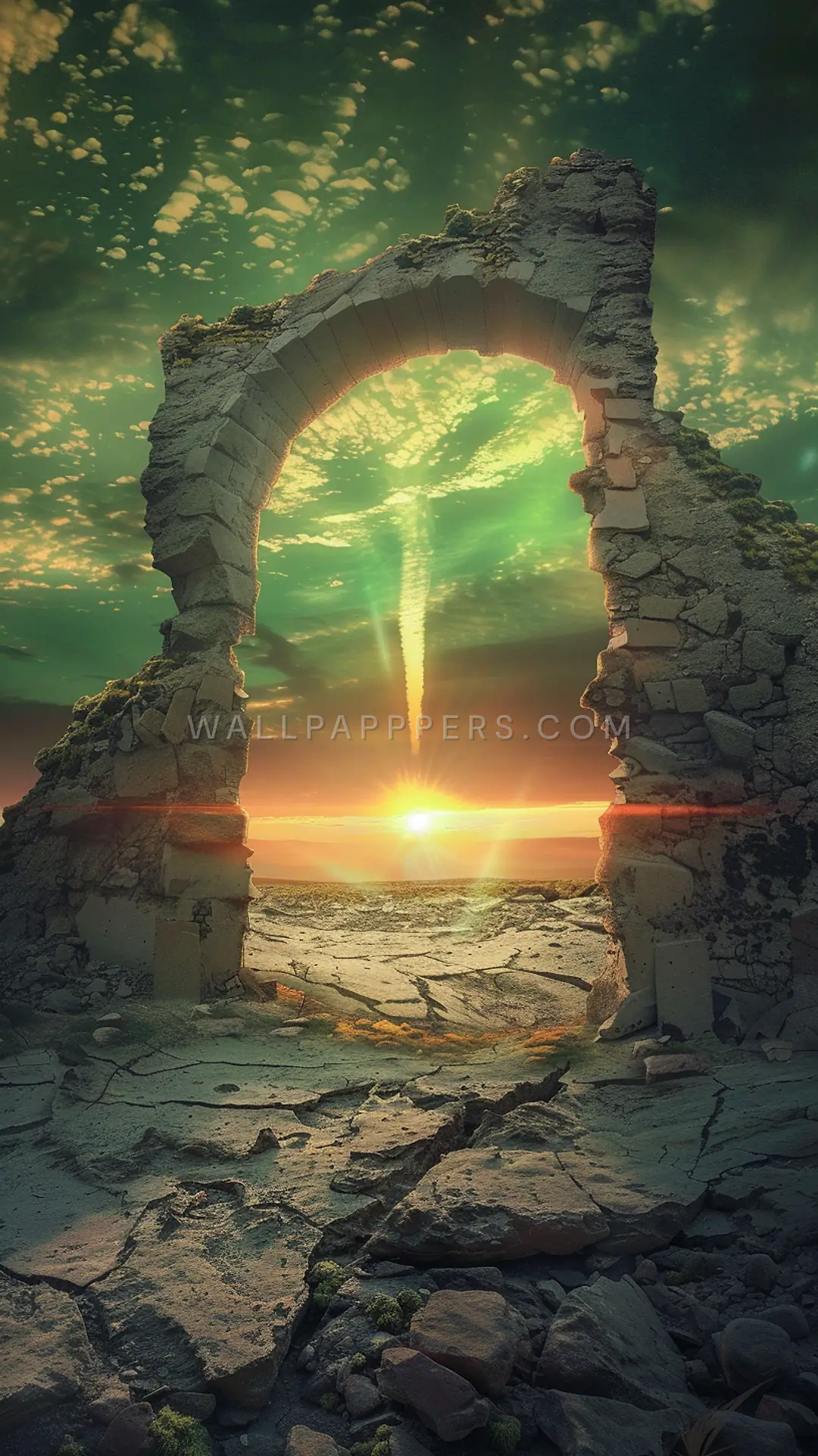 Ancient Stone Archway, AI-generated ruins phone wallpaper