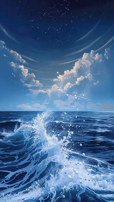 Frothy Ocean Waves at Night, AI-generated ocean phone wallpaper